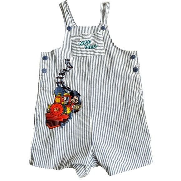 Disney Parks Authentic Mickey Mouse Choo Choo Train Short Overalls 24 Mo - Picture 1 of 11